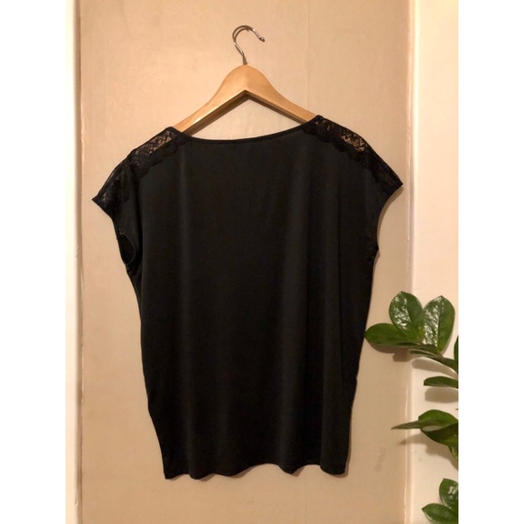 Rose detail black silky top - Picture 2 of 5